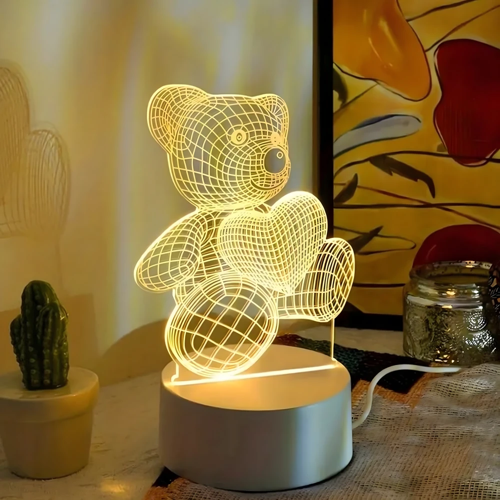 Lampka Naktinė lempa, dovanų meškiukas, 3D iliuzija, vaikų miegamojo stalas, USB