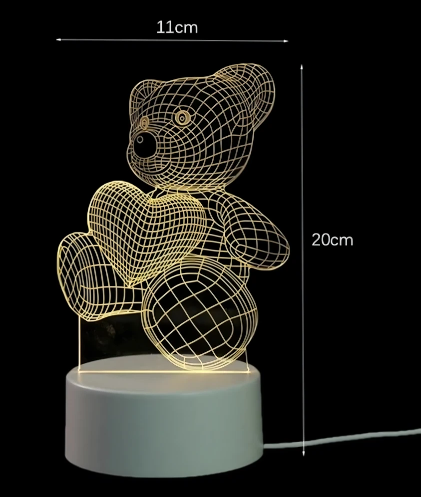 Lampka Naktinė lempa, dovanų meškiukas, 3D iliuzija, vaikų miegamojo stalas, USB