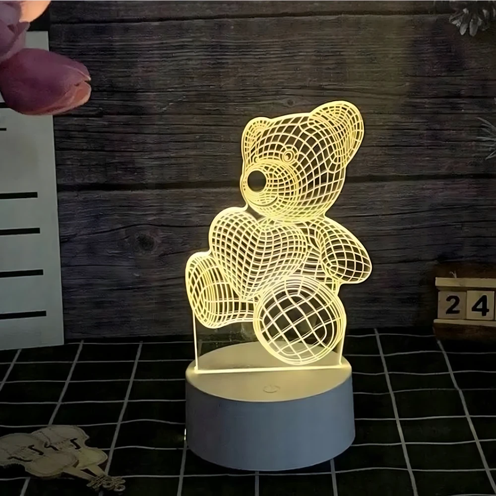 Lampka Naktinė lempa, dovanų meškiukas, 3D iliuzija, vaikų miegamojo stalas, USB