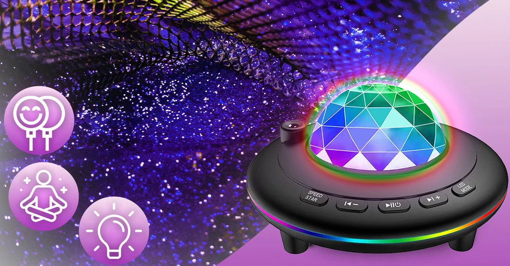 Lampka Naktinė lempa, žvaigždės formos, dangaus, erdvės, besisukantis LED projektorius, 2in1, + nuotolinio valdymo pultas -e789