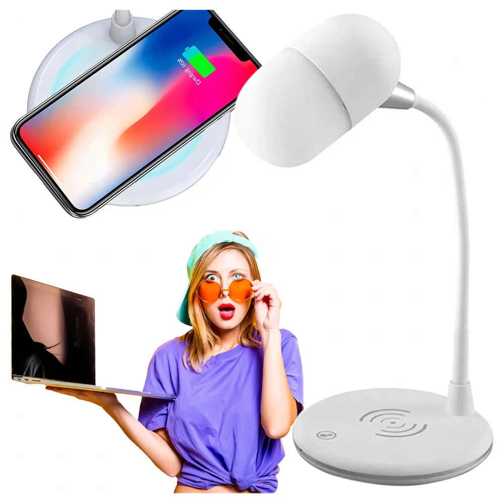 Lampka Naktinio stalo lempos indukcinis įkroviklis „Bluetooth“ garsiakalbis Mokymosi mokykloje