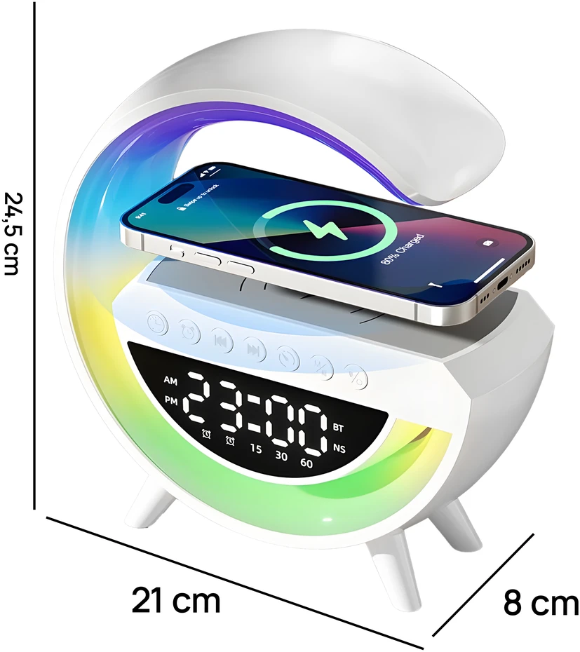 Lampka RGB LED naktinė lemputė „Bluetooth“ indukcinis įkroviklis laikrodis-radijas garsiakalbis