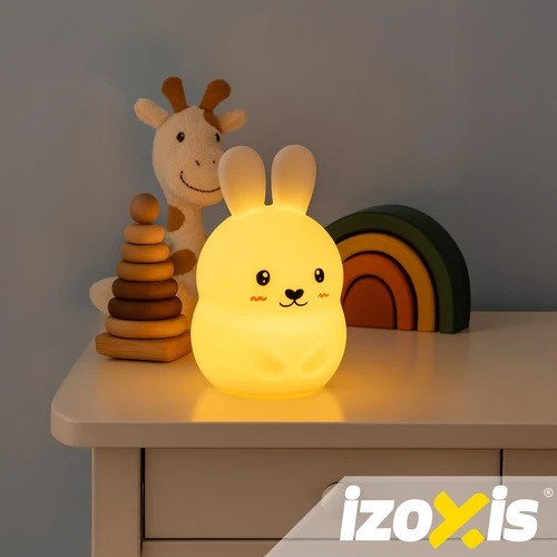 Dėlionė IZOXIS LED naktinė lempa vaikams Triušis RGB, su nuotoliniu valdymu, silikoninė