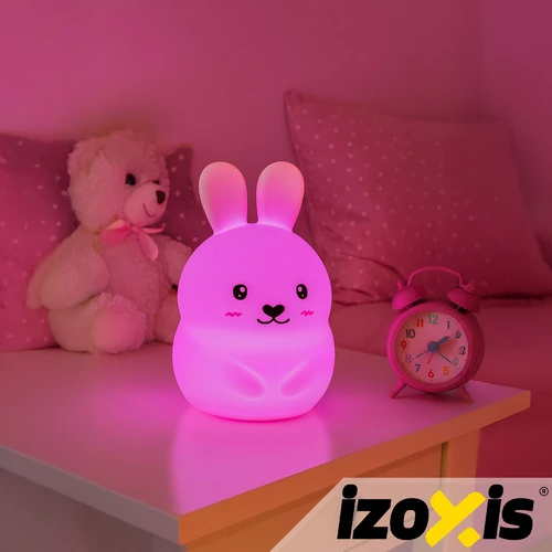 Dėlionė IZOXIS LED naktinė lempa vaikams Triušis RGB, su nuotoliniu valdymu, silikoninė