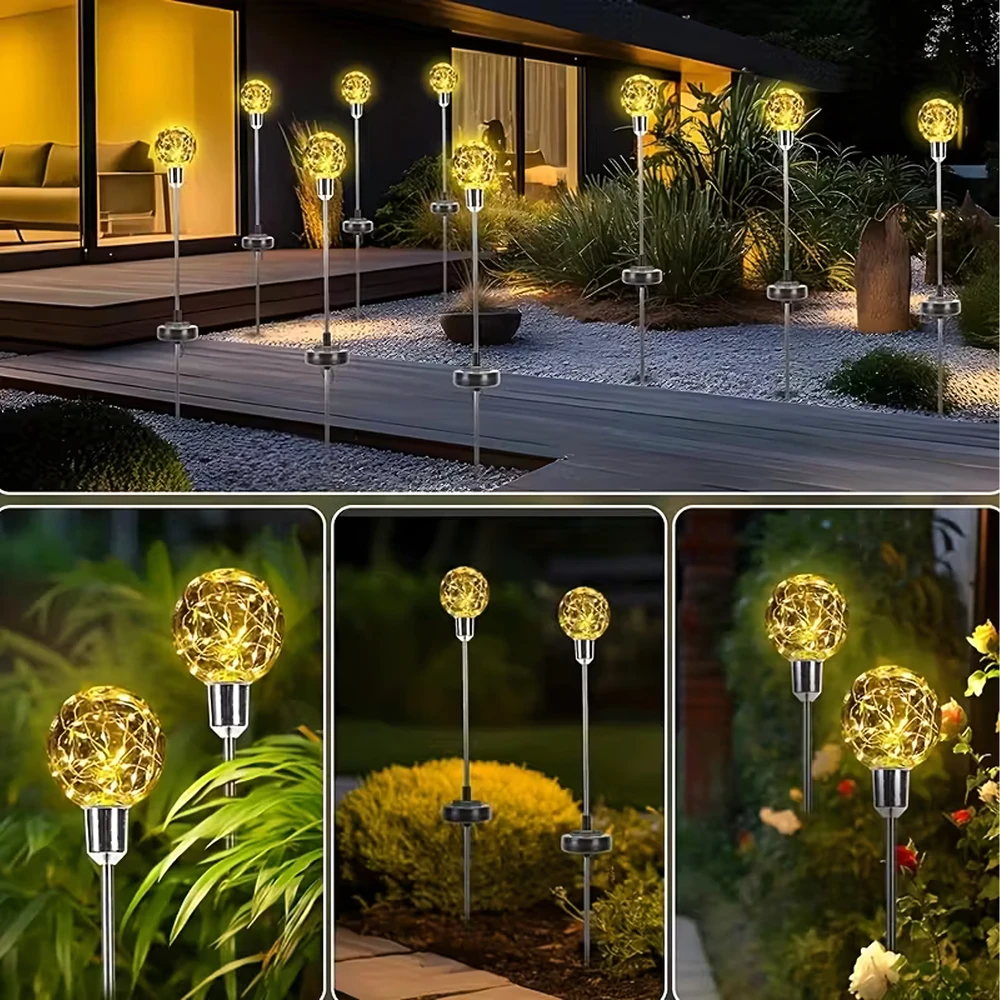 Lampy Saulės energija varomi sodo šviestuvai, LED sferiniai žibintai įvažiavimui, atsparūs vandeniui, 4 vnt.