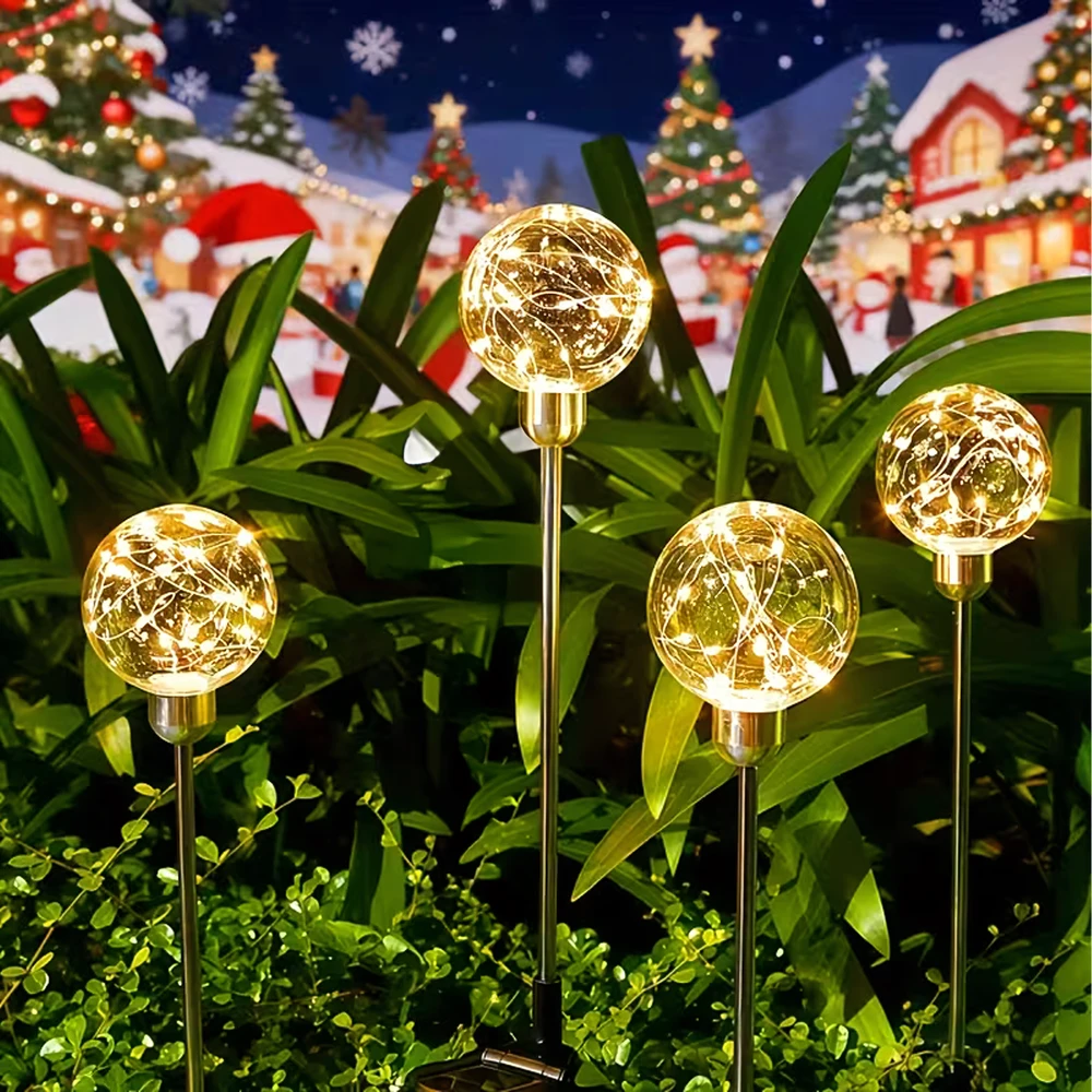 Lampy Saulės energija varomi sodo šviestuvai, LED sferiniai žibintai įvažiavimui, atsparūs vandeniui, 4 vnt.