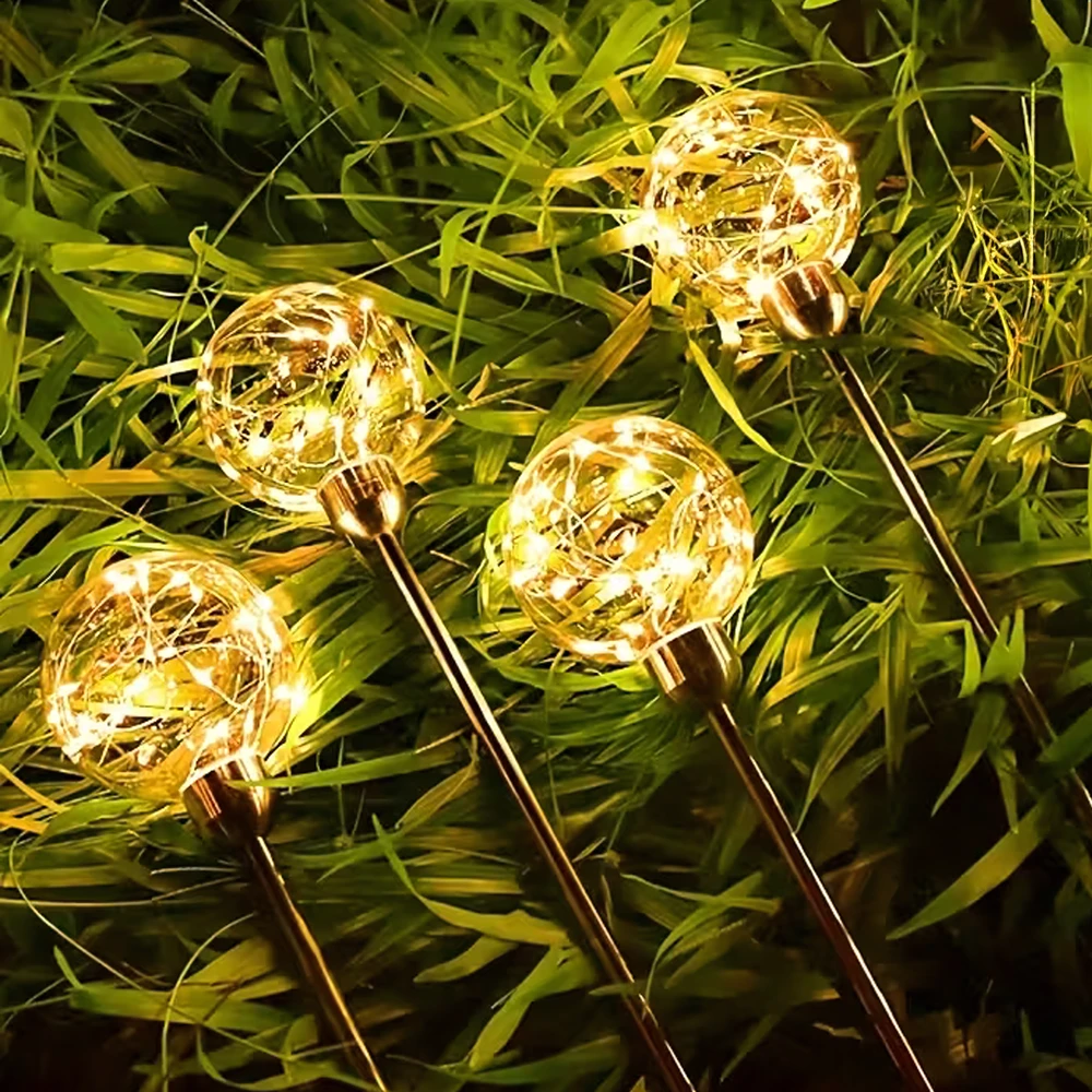 Lampy Saulės energija varomi sodo šviestuvai, LED sferiniai žibintai įvažiavimui, atsparūs vandeniui, 4 vnt.