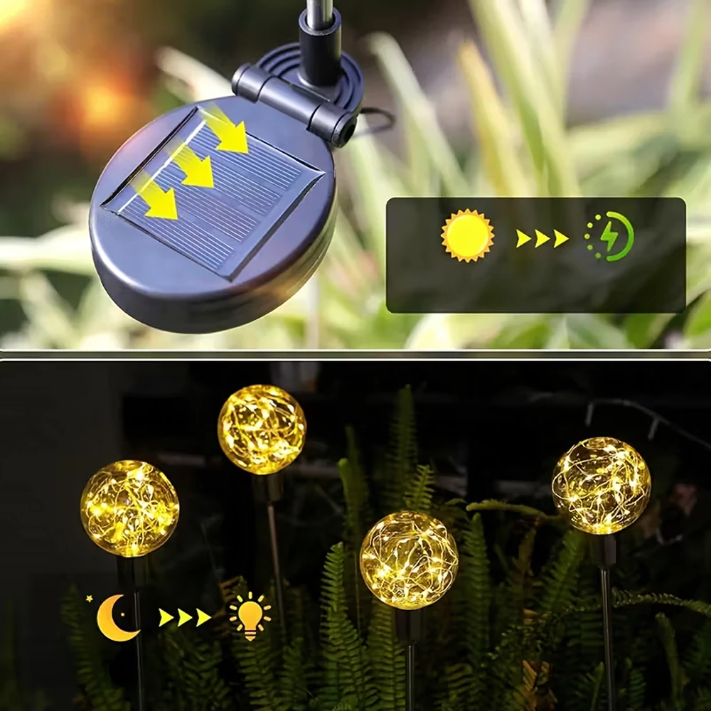 Lampy Saulės energija varomi sodo šviestuvai, LED sferiniai žibintai įvažiavimui, atsparūs vandeniui, 4 vnt.