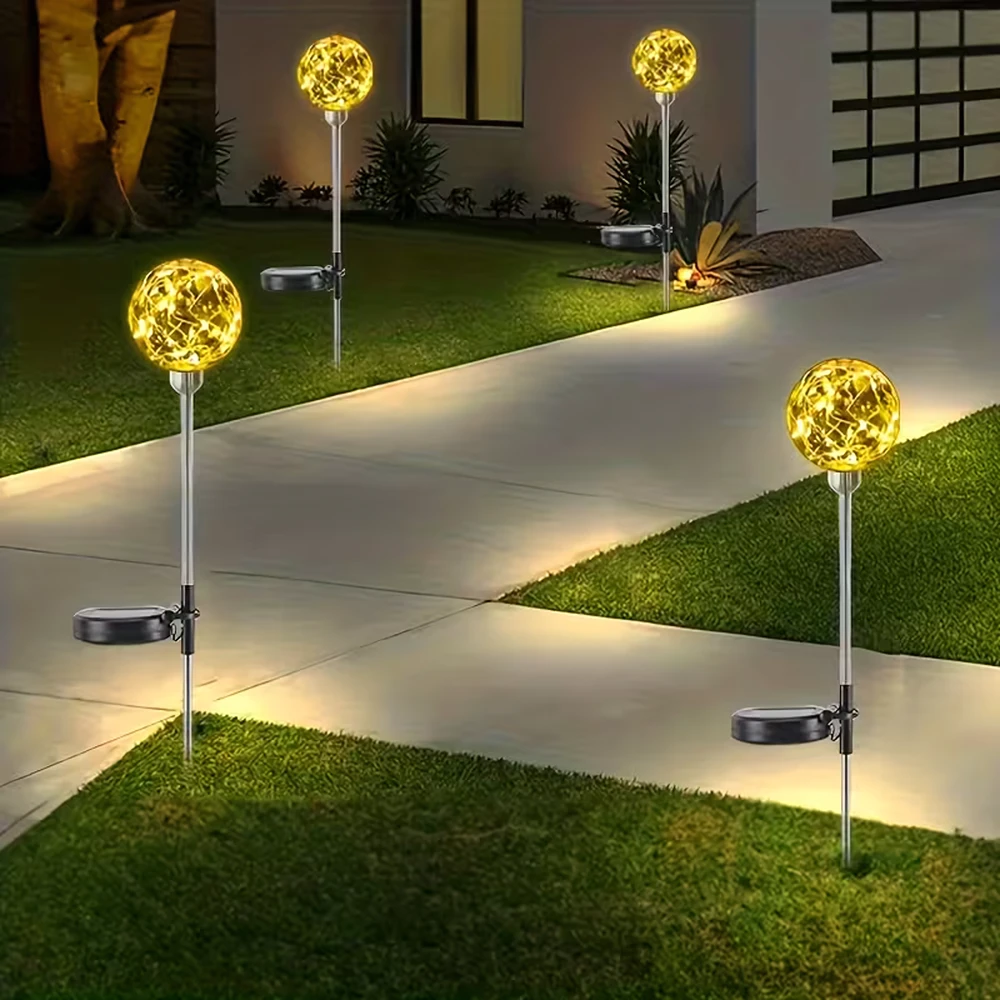 Lampy Saulės energija varomi sodo šviestuvai, LED sferiniai žibintai įvažiavimui, atsparūs vandeniui, 4 vnt.