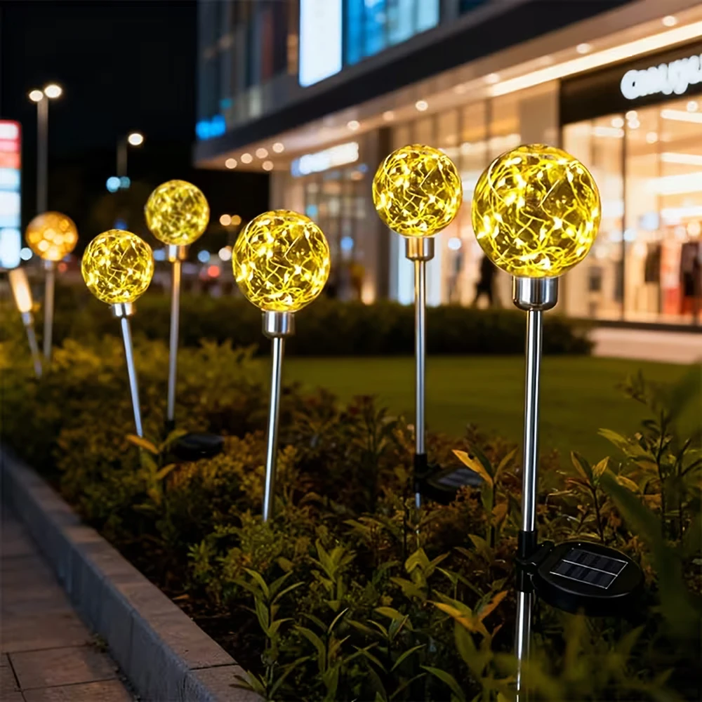 Lampy Saulės energija varomi sodo šviestuvai, LED sferiniai žibintai įvažiavimui, atsparūs vandeniui, 4 vnt.