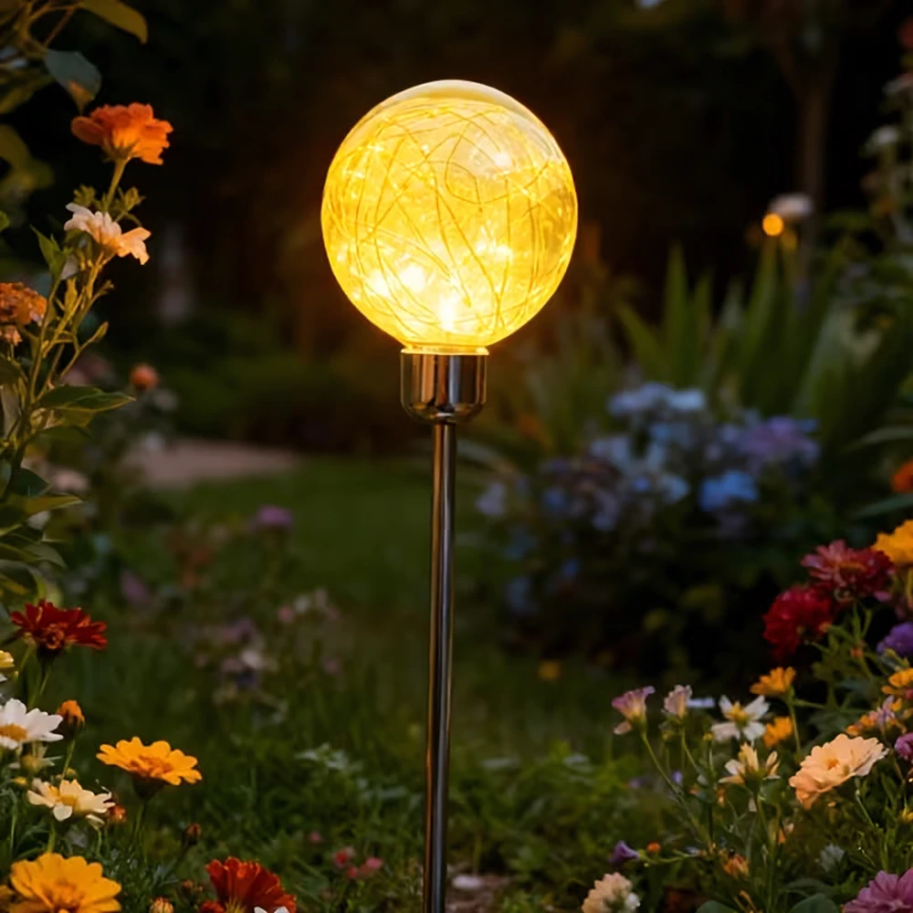 Lampy Saulės energija varomi sodo šviestuvai, LED sferiniai žibintai įvažiavimui, atsparūs vandeniui, 4 vnt.