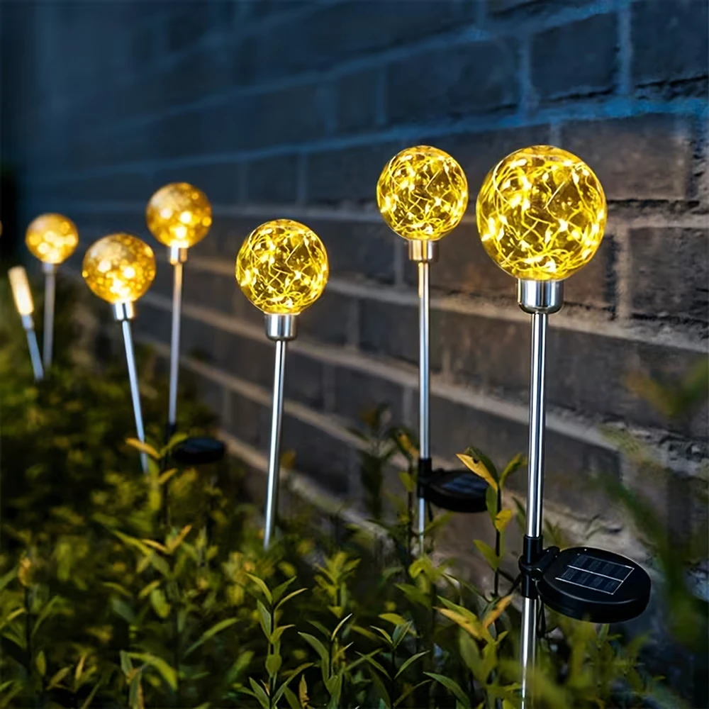 Lampy Saulės energija varomi sodo šviestuvai, LED sferiniai žibintai įvažiavimui, atsparūs vandeniui, 4 vnt.