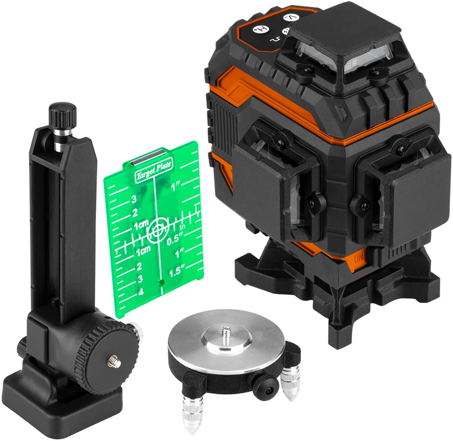 Neo Tools lazerinis 3D lazeris, 12 linijų, žalias, nešiojimo dėklas, taikinio plokštelė, magnetinis laikiklis, įkroviklis