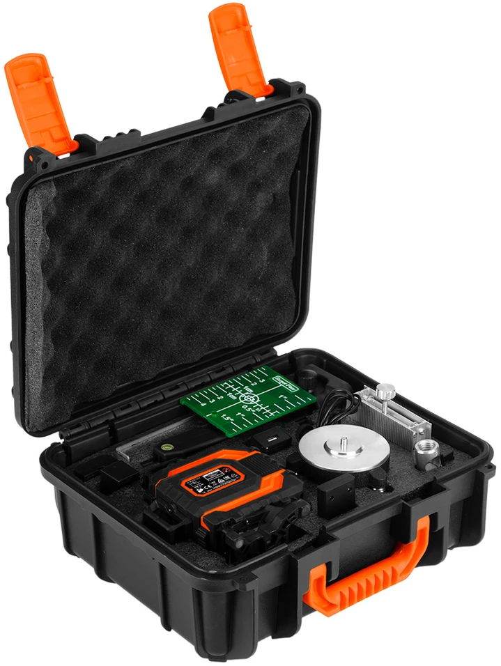 Neo Tools lazerinis 3D lazeris, 16 linijų, žalias, nešiojimo dėklas, taikinio plokštelė, magnetinis laikiklis, įkroviklis