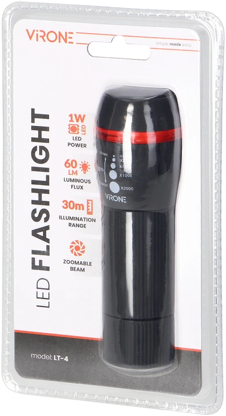 Latarka, LED žibintuvėlis VIRONE, 10W, 60lm, elementai 3xAAA (neįeina), juodos spalvos