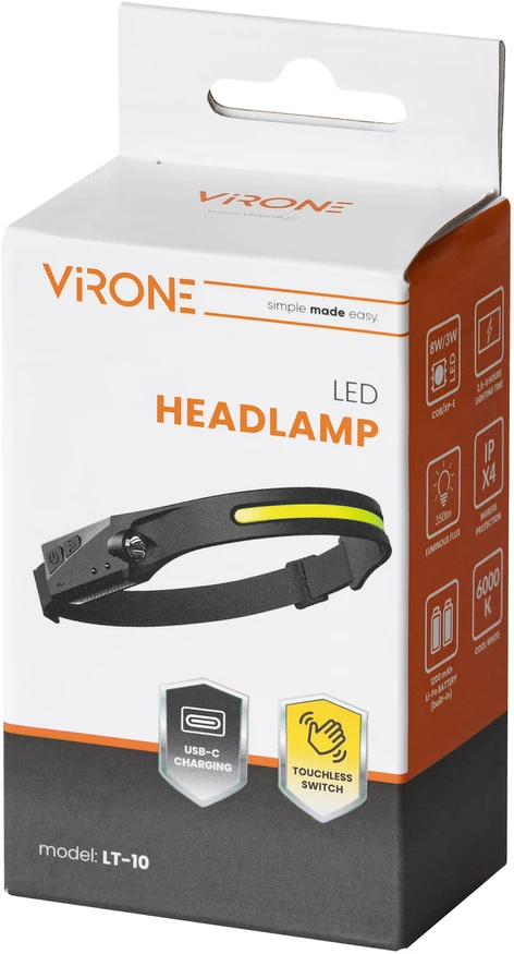 Virone Žibintuvėlis, COB + XPE LED priekinis žibintas su 1200 mAh baterija