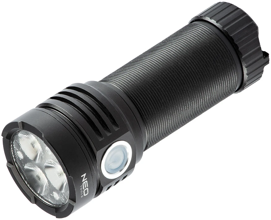Neo led įkrovimo akumuliatorius, 1x4000 mah, aliuminis, juodas, priartinimo funkcija, 3 tipų apšvietimas, ipx4, usb įkroviklis.