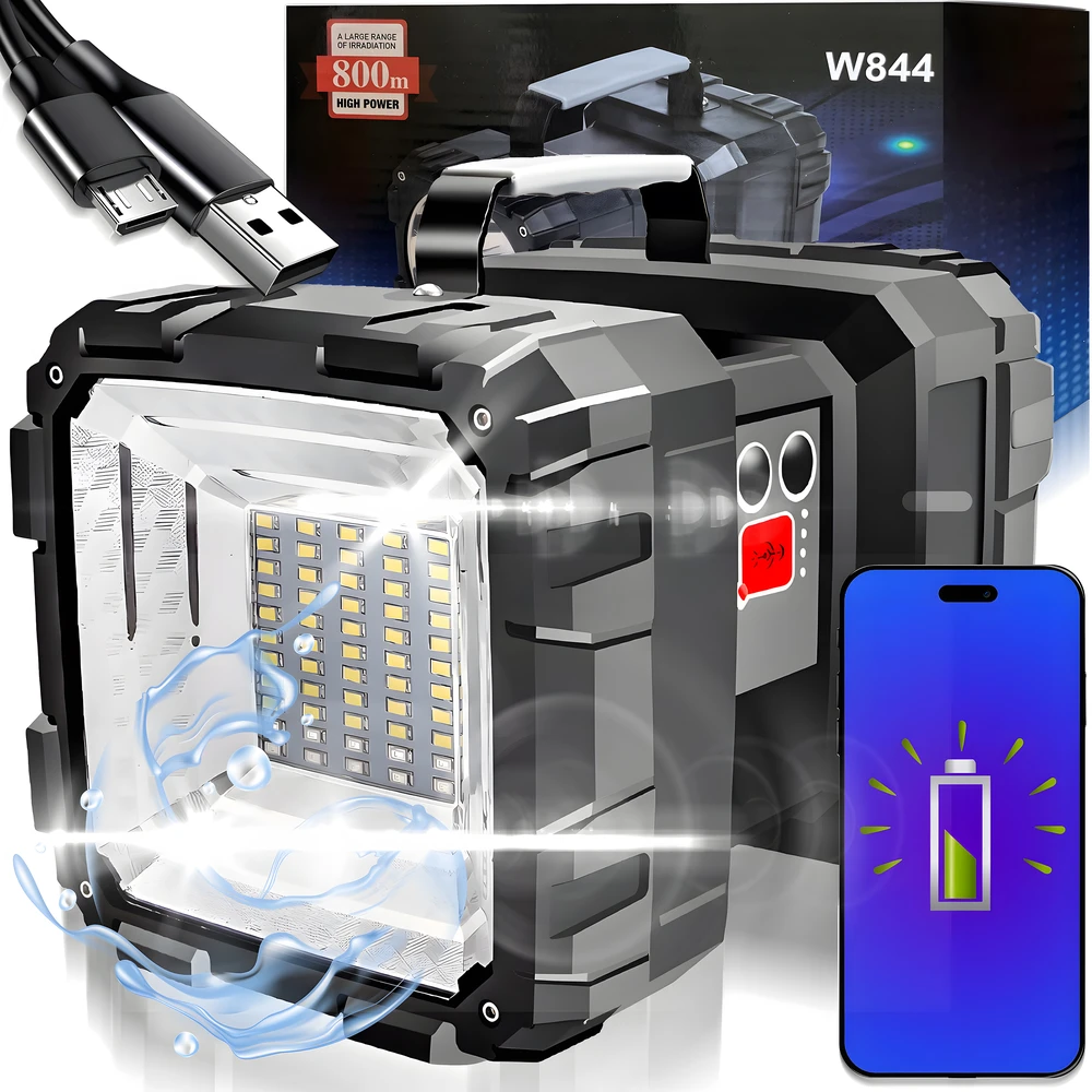 Hello Case Žibintuvėlis, LED taktinis žibintuvėlis, galingas įkraunamas, USB prožektorius, 1000 lm 40 W