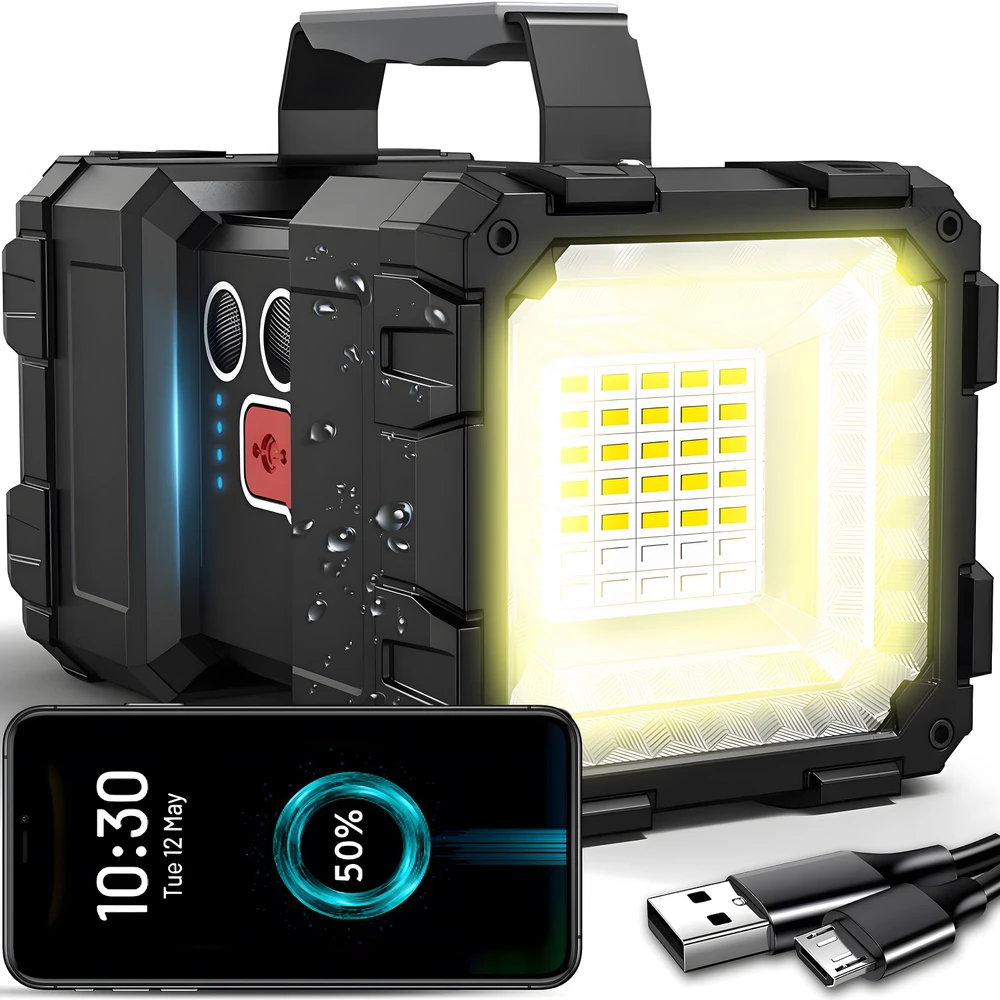 Hello Case Žibintuvėlis, LED taktinis žibintuvėlis, galingas įkraunamas, USB prožektorius, 1000 lm 40 W
