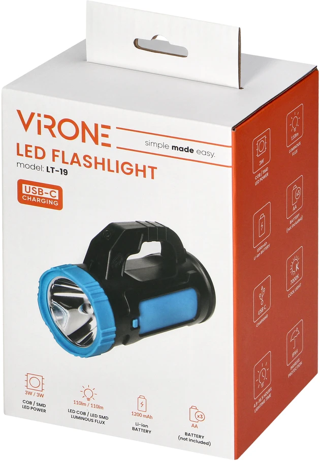 Orno Žibintuvėlis, LED žibintuvėlis SMD 3W + COB 3W, 110lm, du maitinimo variantai - 1200 mAh baterija arba 3xAA