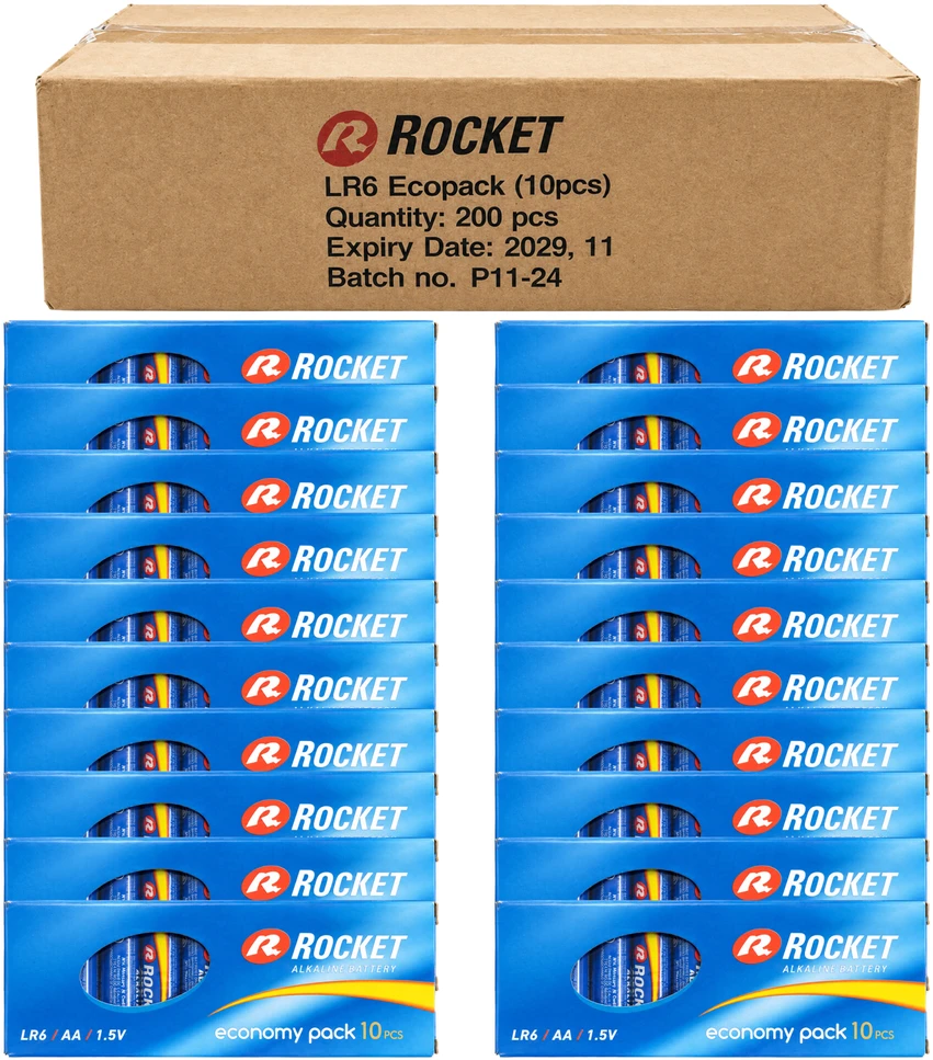 Baterie 20x10 Szt Alkaliczne Rocket LR06 AA 1,5V LR6 Bateria Rinkinys Paluszki