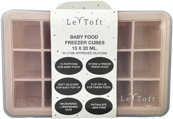 „Le Toft“ – kūdikių maisto šaldymo kubeliai – dūminės rožės spalvos – 15 skyrelių, kiekvienas iki 20 ml