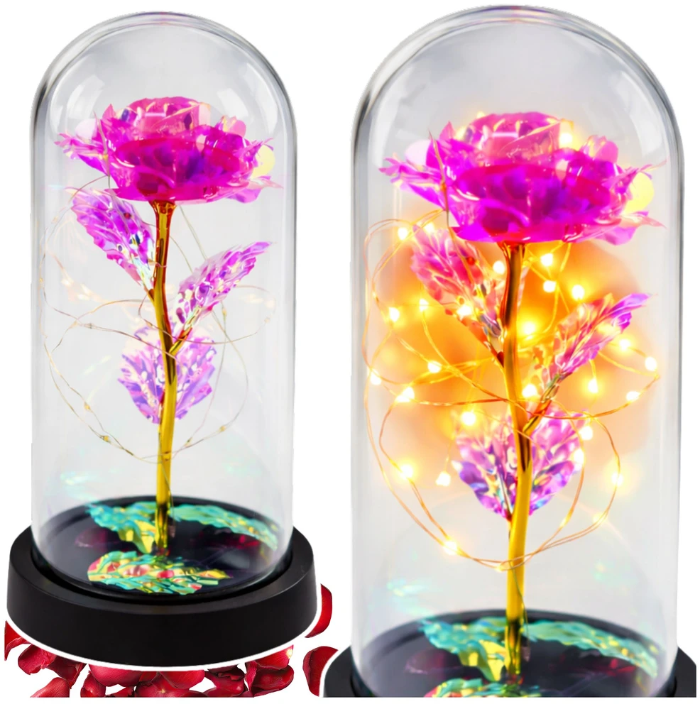 Lean Amžina krištolinė rožė kupole su LED apšvietimu rožinė 21x11cm