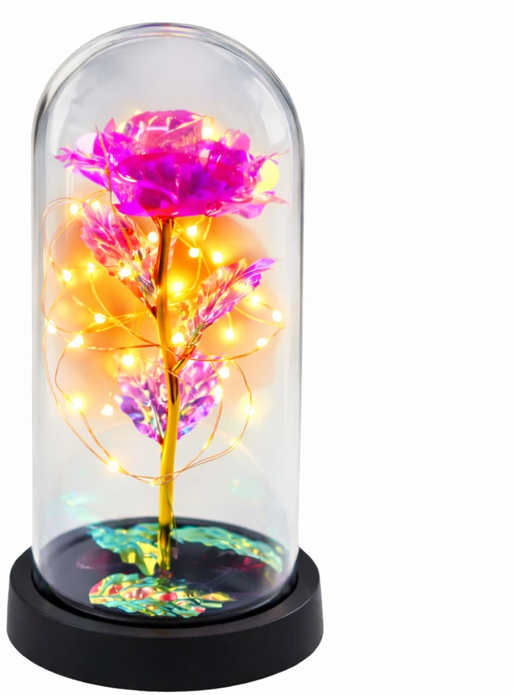 Lean Amžina krištolinė rožė kupole su LED apšvietimu rožinė 21x11cm