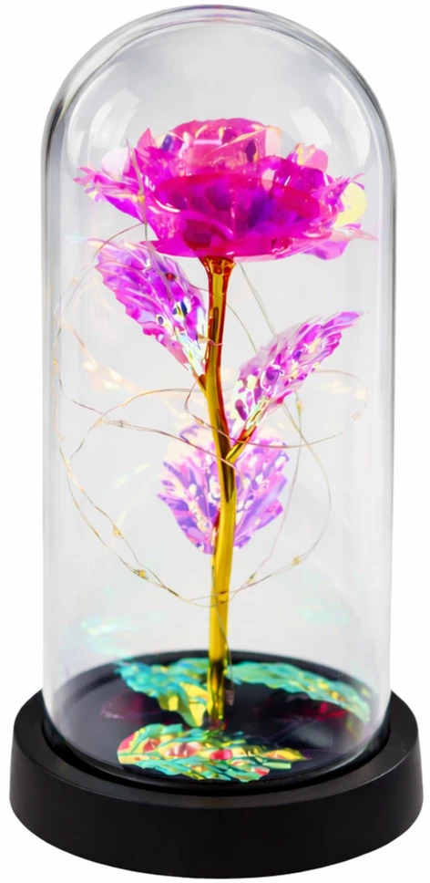 Lean Amžina krištolinė rožė kupole su LED apšvietimu rožinė 21x11cm