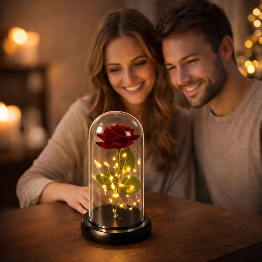 Lean Amžina rožė kupole su LED apšvietimu Raudona 21x11cm