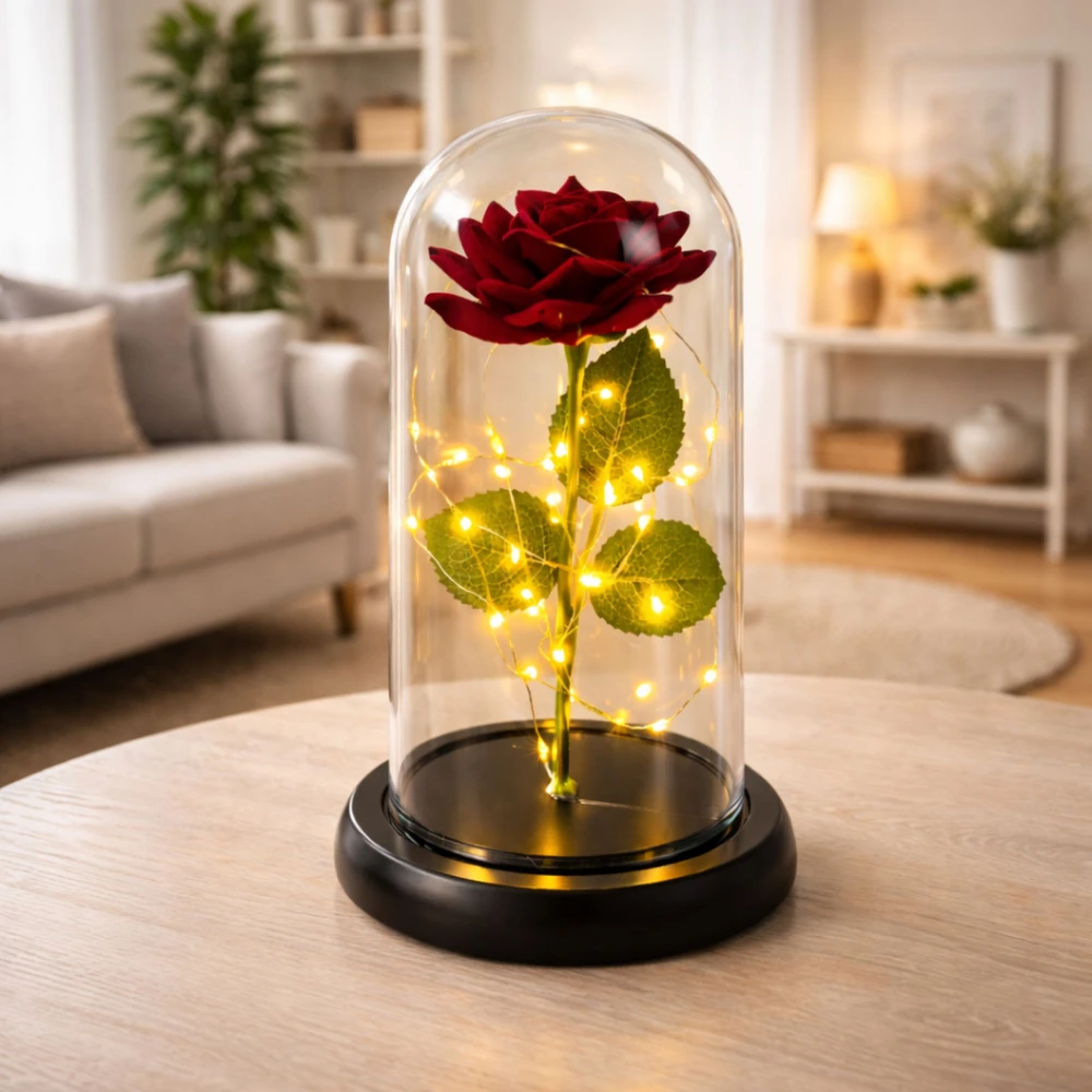 Lean Amžina rožė kupole su LED apšvietimu Raudona 21x11cm
