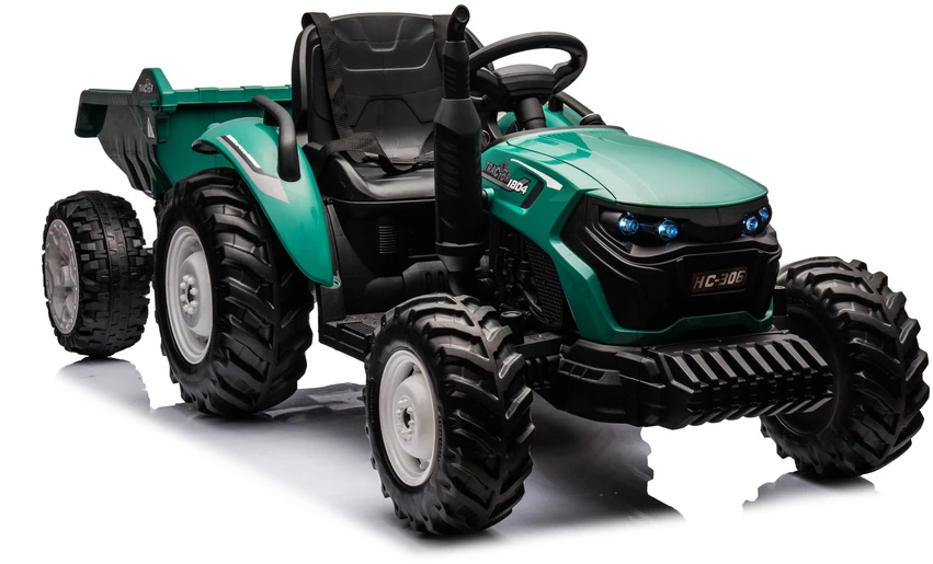 Lean Cars Akumuliatorinis traktorius su priekaba HC-306, 24V, tamsiai žalias