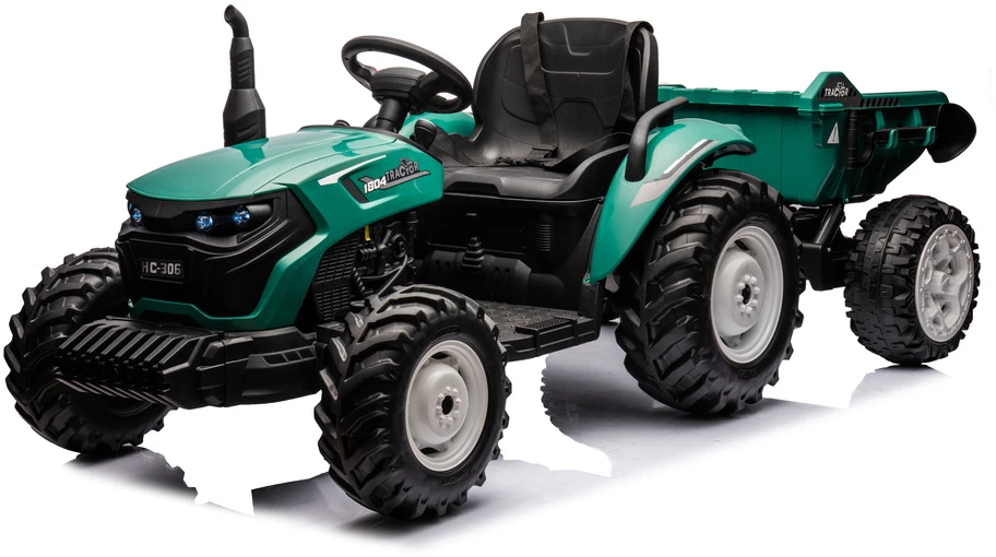 Lean Cars Akumuliatorinis traktorius su priekaba HC-306, 24V, tamsiai žalias