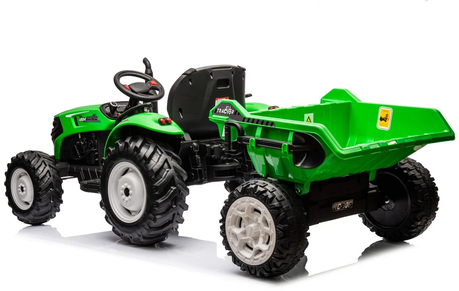 Lean Cars Akumuliatorinis traktorius su priekaba HC-306, 24V, žalias