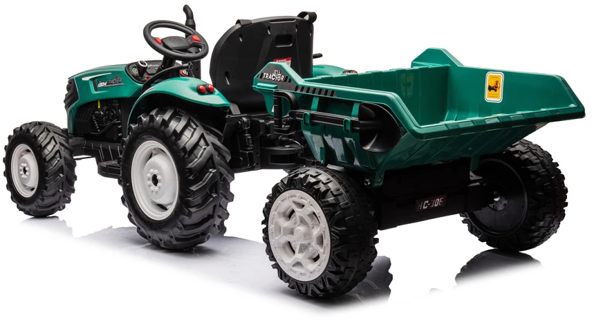 Lean Cars Akumuliatorinis traktorius su priekaba HC-306, 24V, tamsiai žalias