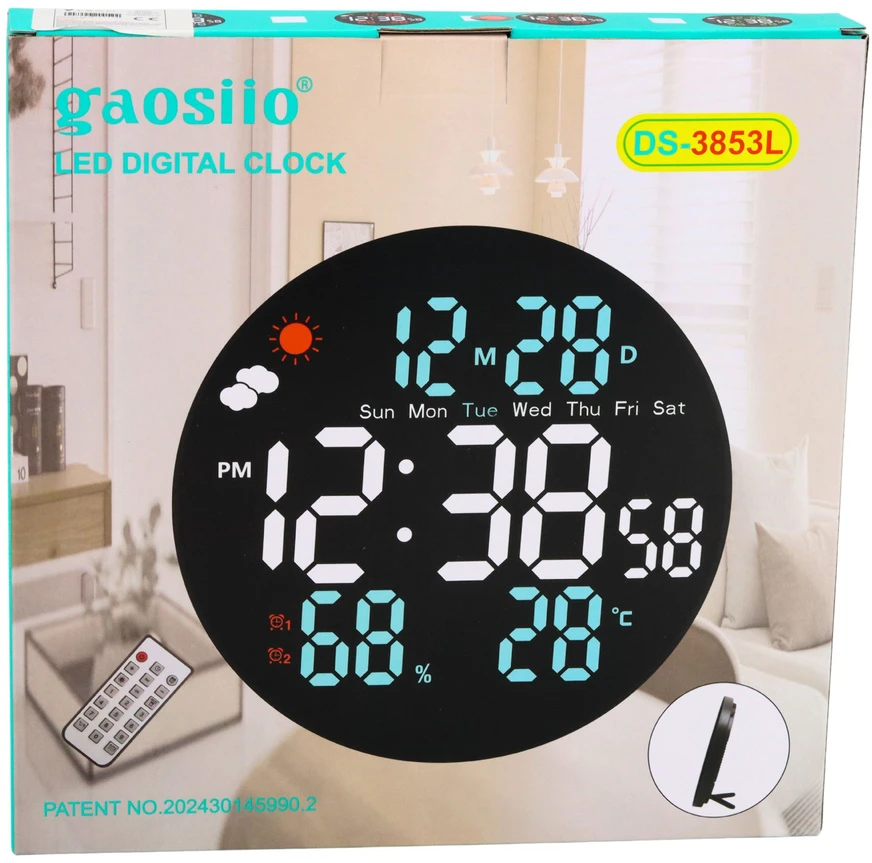Gaosiio Skaitmeninis LED sieninis laikrodis 25,5 x 25,5 x 3 cm