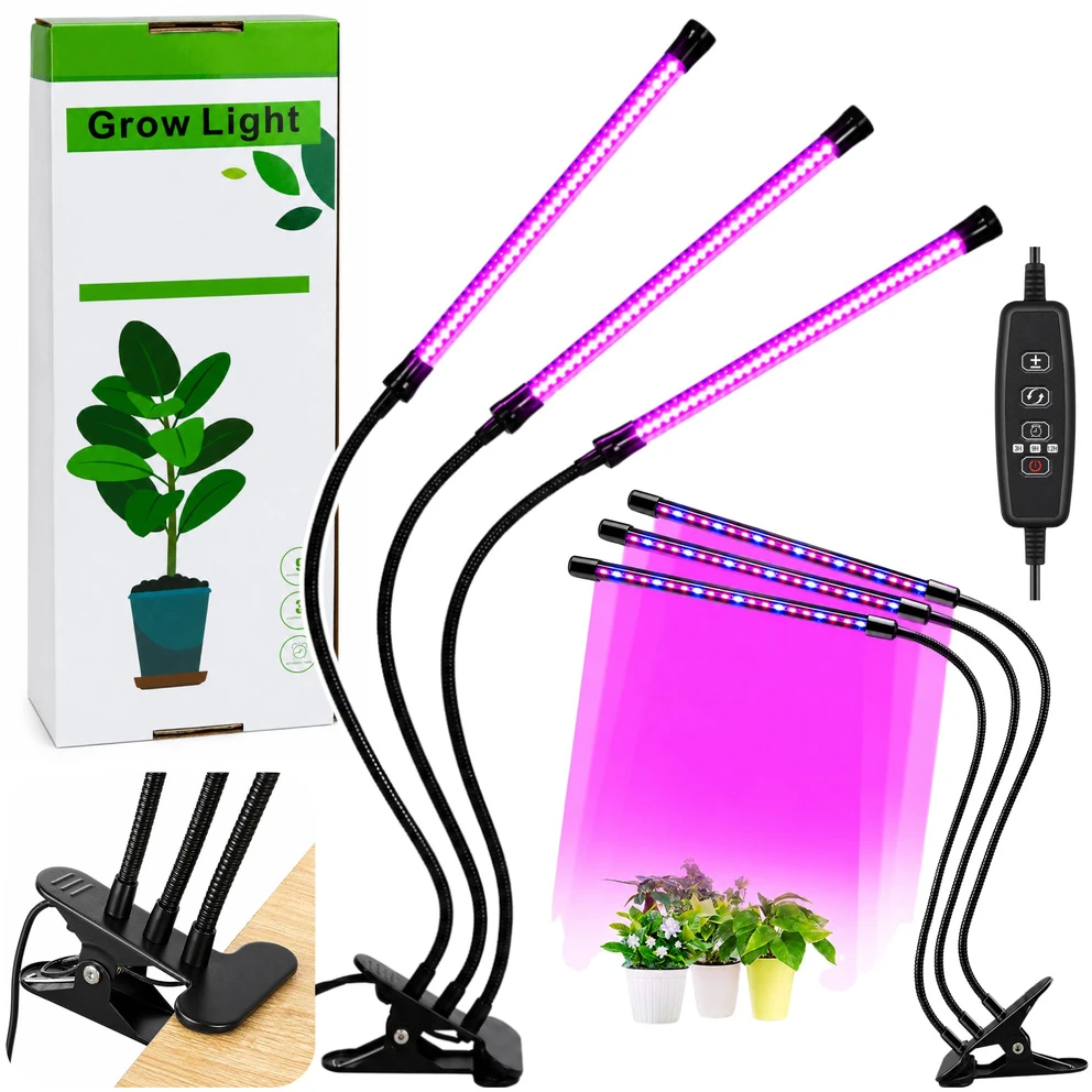 Lean Lampa LED lempa augalams auginti ir augalams apšviesti, trijų modulių, spaustukas
