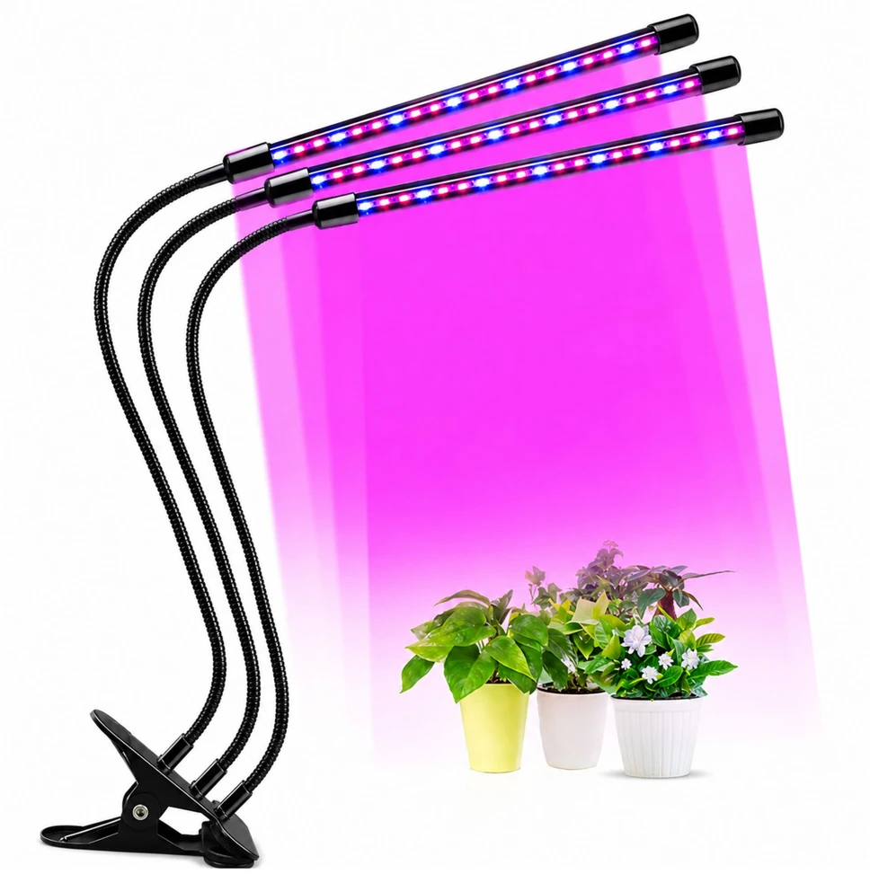 Lean Lampa LED lempa augalams auginti ir augalams apšviesti, trijų modulių, spaustukas