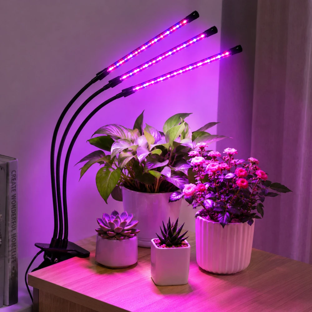 Lean Lampa LED lempa augalams auginti ir augalams apšviesti, trijų modulių, spaustukas