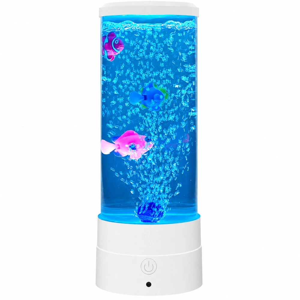 Lean Lampka Dekoratyvinė naktinė LED RGB akvariumo lempa su žuvytėmis, 16 spalvų, USB, balta