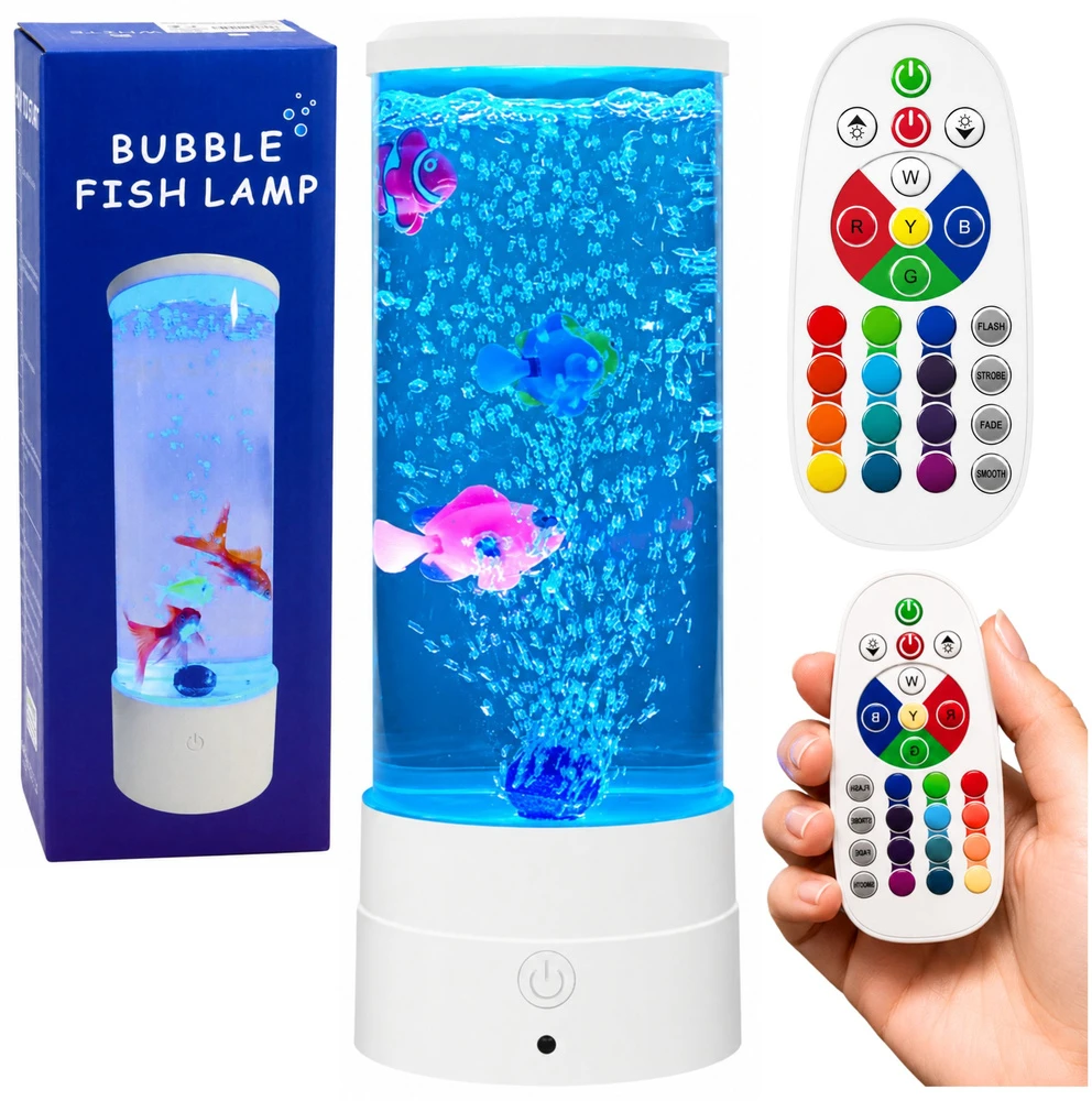 Lean Lampka Dekoratyvinė naktinė LED RGB akvariumo lempa su žuvytėmis, 16 spalvų, USB, balta