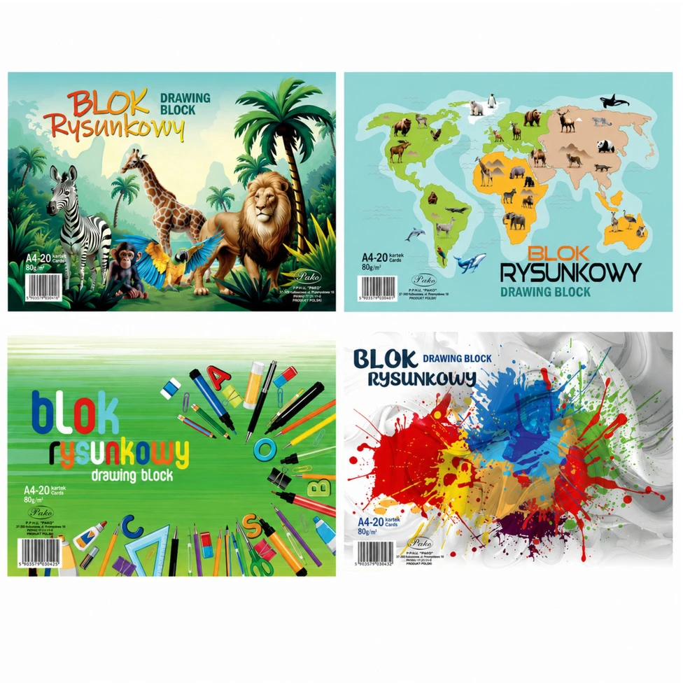 Lean School Blok rysunkowy balta A4 20 kartek 80g PROTOS