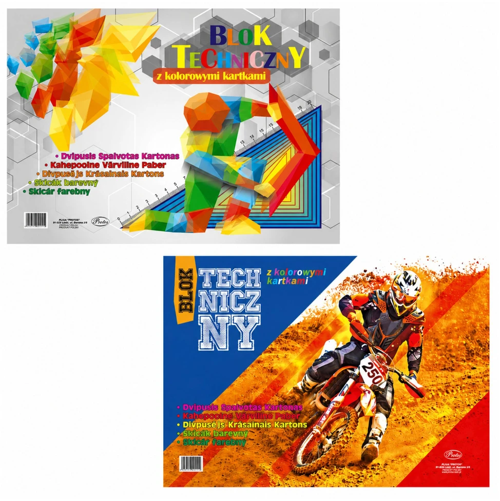 Spalvotas techninis bloknotas „Lean School“ A3, 8 lapai, 120 g, PROTOS