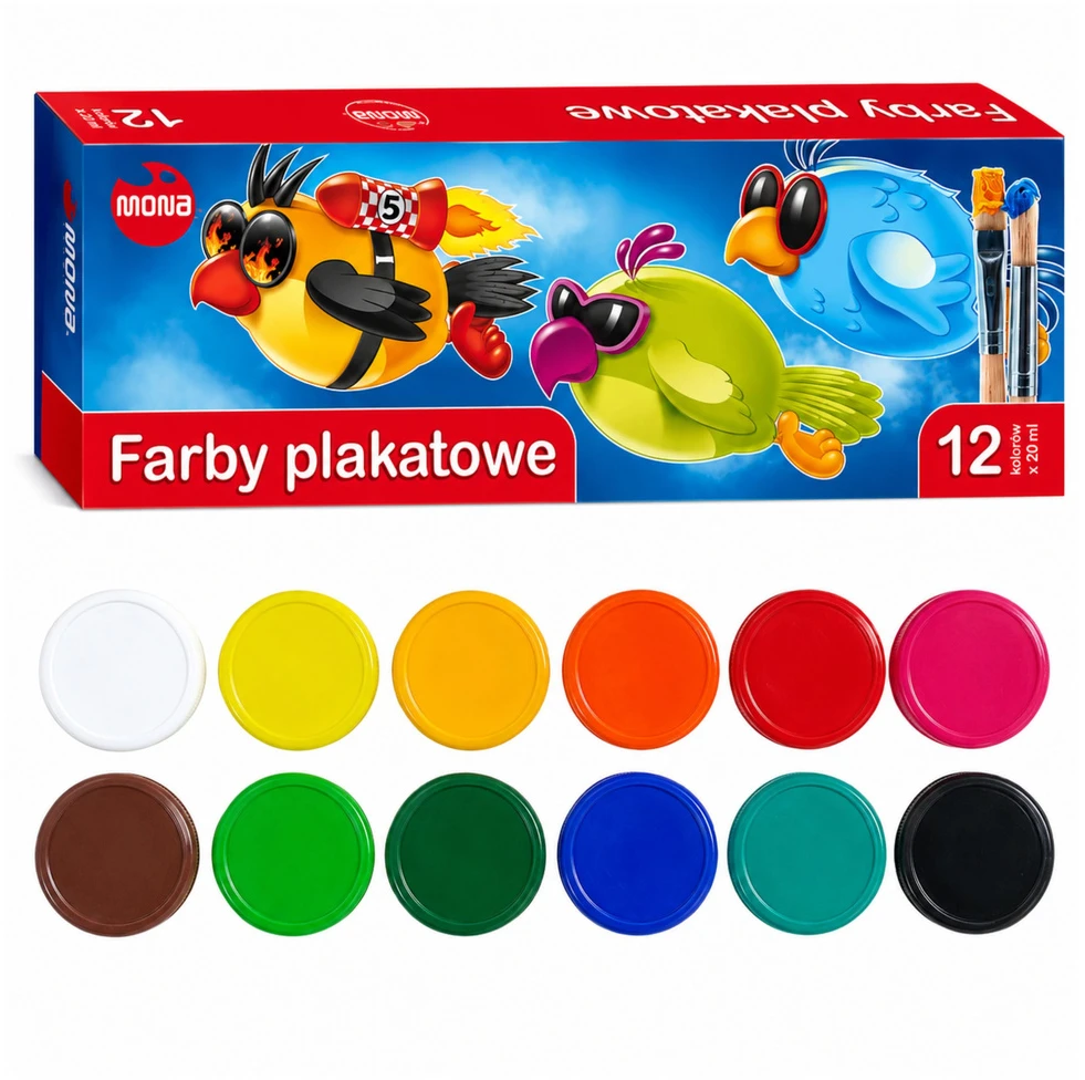 Lean School plakatų dažai, 12 spalvų, 20 ml, MONA