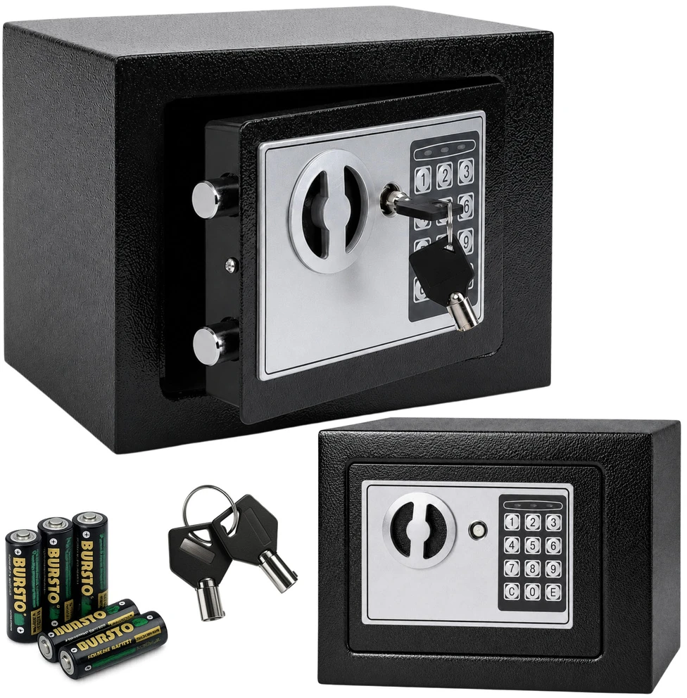 Lean Elektroninis seifas su PIN kodu, 6 l, juodas, 22,5 × 17 × 16 cm