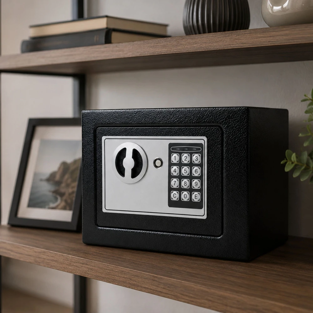 Lean Elektroninis seifas su PIN kodu, 6 l, juodas, 22,5 × 17 × 16 cm