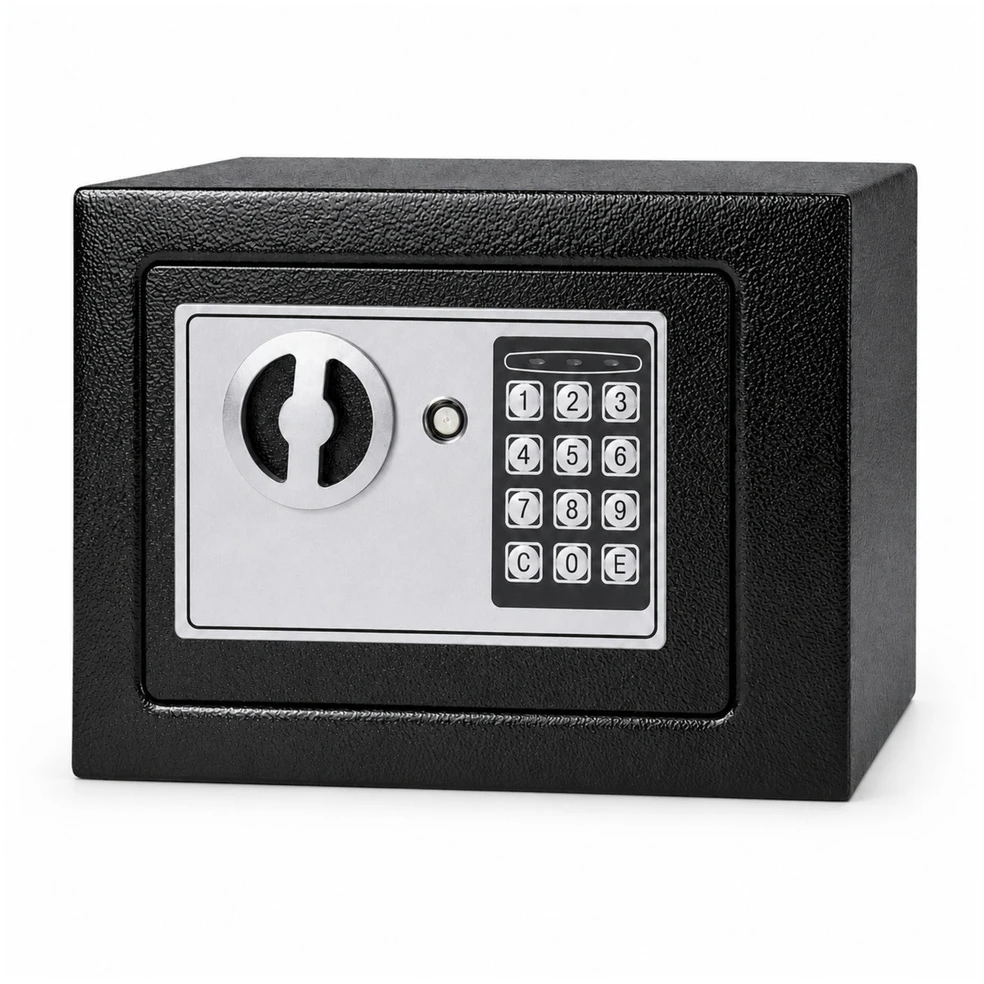 Lean Elektroninis seifas su PIN kodu, 6 l, juodas, 22,5 × 17 × 16 cm