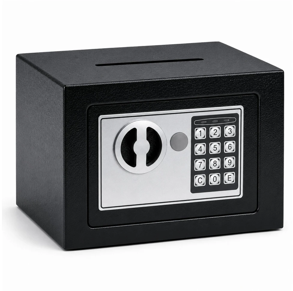 Lean Elektroninis seifas su PIN kodu, 6 l, juodas, 22,5 × 17 × 16 cm