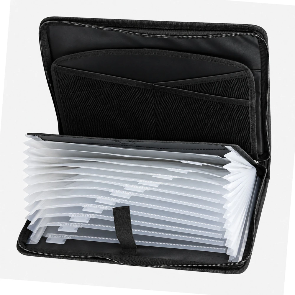 Lean A4 dokumentų dėklas su skyriais ir užtrauktuku, juodas, 36,5 × 27 × 5,5 cm