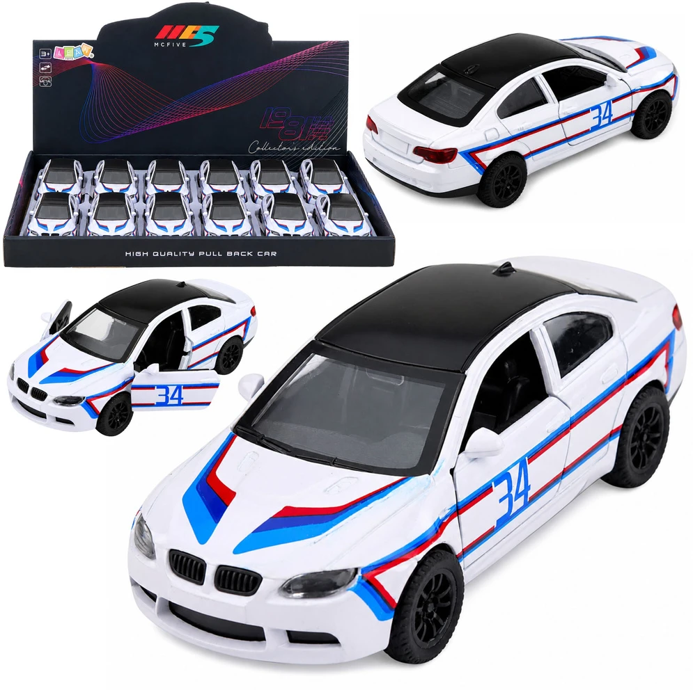 Lean Toys Žaislinis sportinis automobilis su inercine pavara ir atidaromomis durimis, baltas, 12,5 × 5 × 4 cm